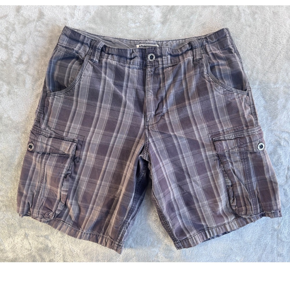 Route 66 Cargo Shorts Mens 36 Gray Plaid Utility Dadcore Y2K‎ Workwear Casual